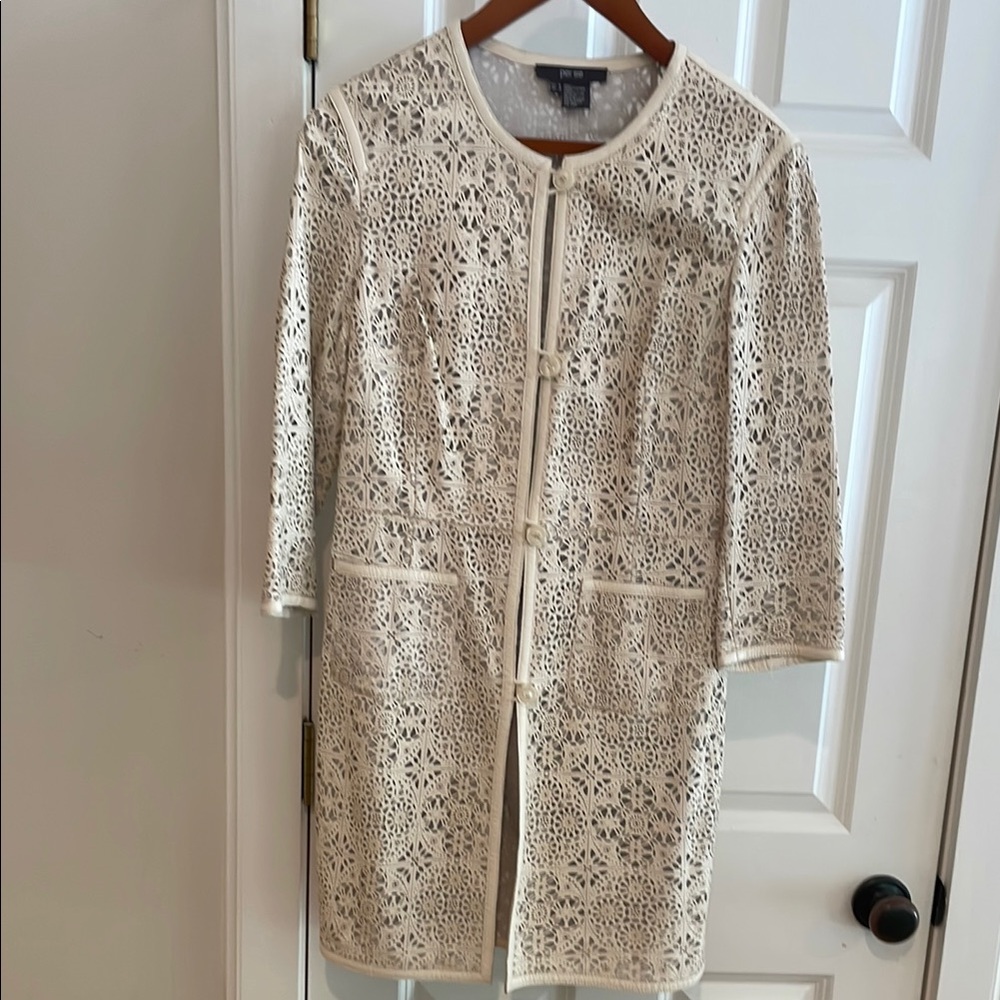 Per Se Cream Lace Leather Jacket
